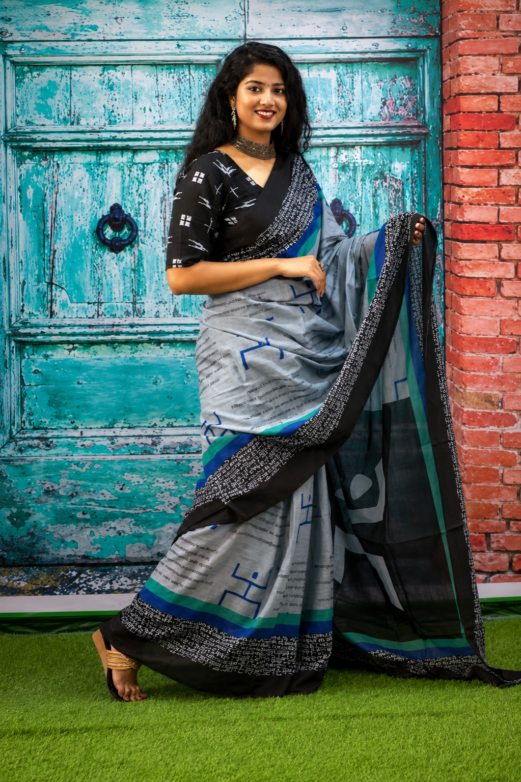 Ethnic cotton mull mull printed saree
